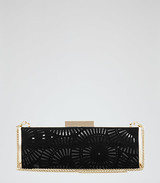 Reiss cut-out box clutch. Adorned with iridescent gold hardwar...