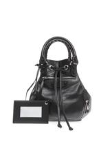 Balenciaga The Balenciaga Pompon is the Parisian label’s take on the classic bucket bag. Crafted from black leather - with the palladium studded hardware that defines each style - this mini version can be toted by a top handle or across the body.