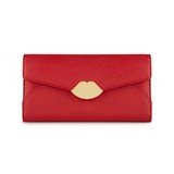 Stone cross hatched leather large envelope wallet with gold li...