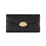 Black cross hatched leather large envelope wallet with gold li...