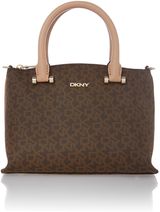 DKNY Coated logo brown mini tote bag, Brown