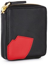 Black leather square coin purse with zip fastening and leather...