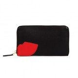 Black smooth leather Continental wallet with leather zip pull...