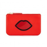 Bright Red Leather flat zip pouch with red Perspex lips and go...