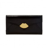 Black cross hatched leather large envelope wallet with gold li...