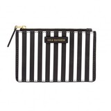 Black Leather stripe zip pouch with gold zip hardware.   Black...