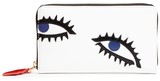 White Archive Eyes Continental Wallet with leather red lips zi...