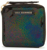 Oil Slick patent leather square coin purse with zip fastening...