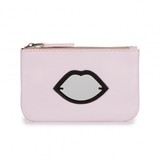 Pink smooth leather flat zip pouch with silver mirror Perspex...