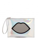 Silver hologram flat zip pouch with silver mirror Perspex lips...