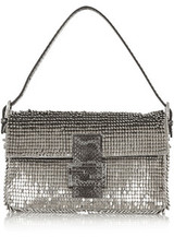 Fendi Baguette watersnake-trimmed embellished silk shoulder bag