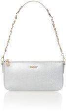 DKNY Saffiano silver small crossbody with chain handle, Silver