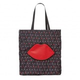 Polyester printed Foldaway Red Lips Tote Bag. Red patent PU li...
