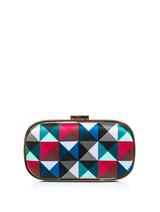 Anya Hindmarch Make a graphic statement with Anya Hindmarch’s colourful Pyramid-print clutch. Small in size but wild in impact this piece will add a fabulous new dimension to your favourite evening ensemble.
